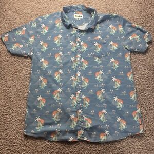 Tipsy Elves Men XXL Gator Flavor Hawaiian Shirt Blue Alligator Rayon Stretch